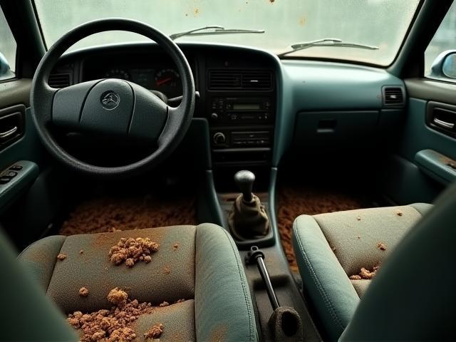 Messy car interior before cleaning