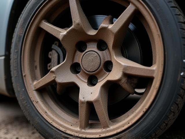 Dirty alloy wheel before cleaning