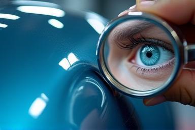 Close up of technician inspecting finished car surface